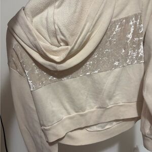 Cream Hoodie with Velvet Detail